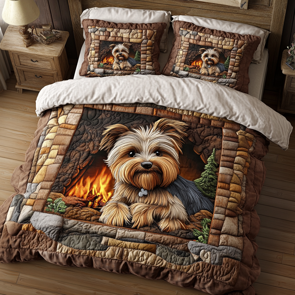 Yorkie Charm 3-Piece Quilted Bedding Set - Single (59" x 70")