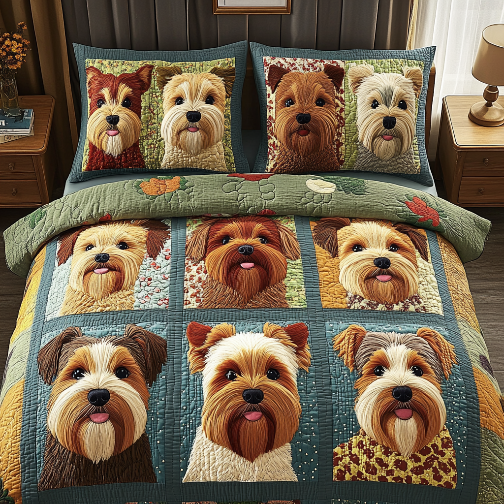 Yorkie Nest 3-Piece Quilted Bedding Set - Single (59" x 70")