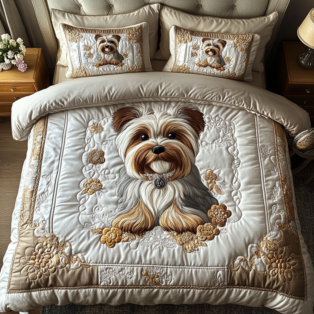Yorkie Pride 3-Piece Quilted Bedding Set - Single (59" x 70")