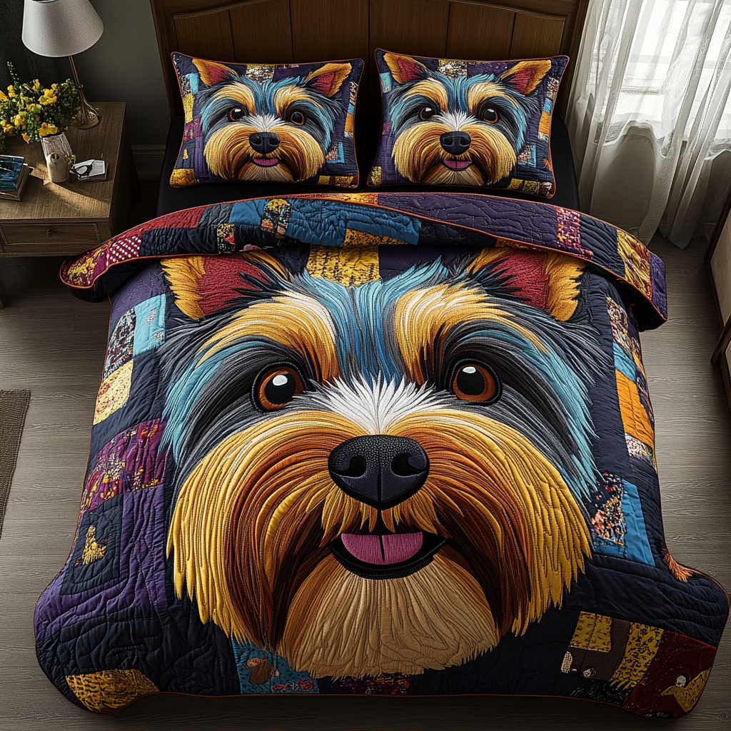 Yorkie Snuggle 3-Piece Quilted Bedding Set - Single (59" x 70")