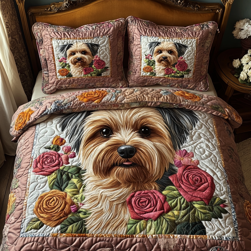 Yorkie Vibes 3-Piece Quilted Bedding Set - Single (59" x 70")