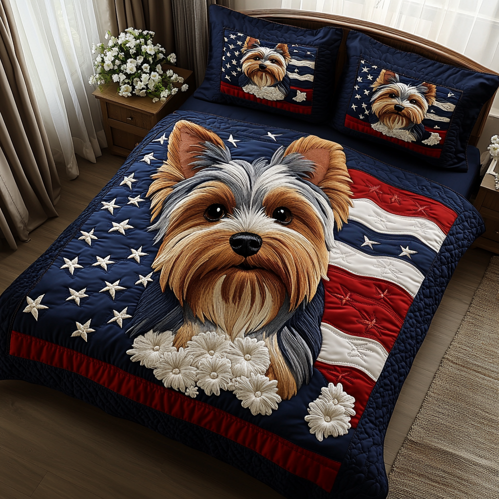 Yorkie World 3-Piece Quilted Bedding Set - Single (59" x 70")