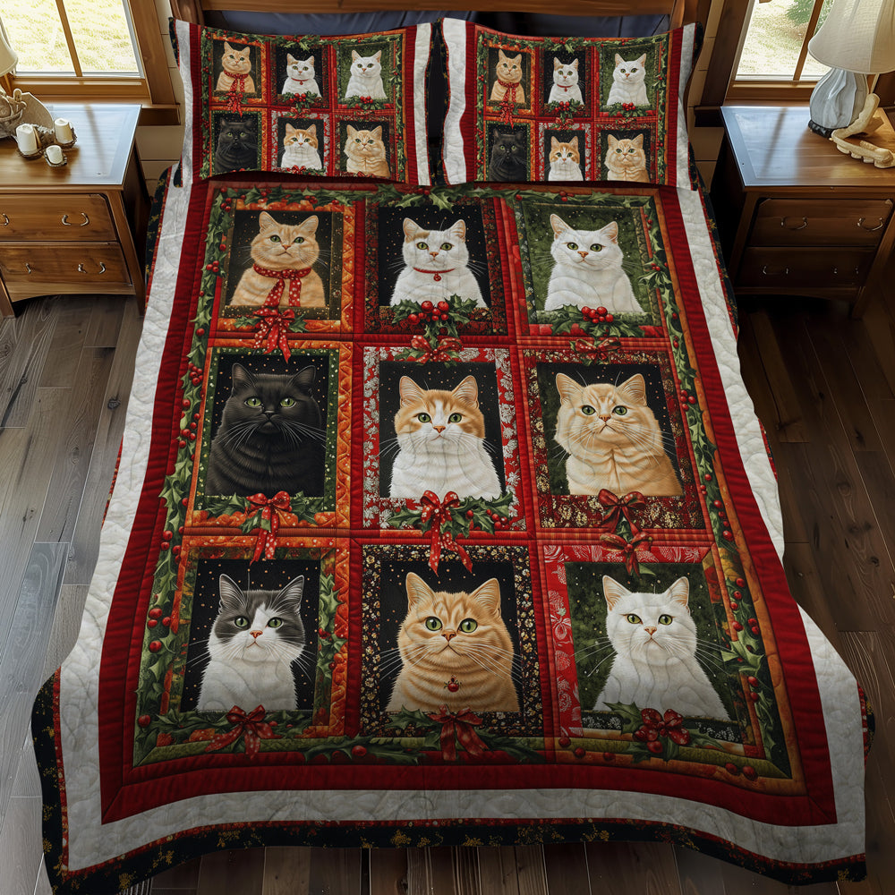 Yuletide Cats 3-Piece Quilted Bedding Set - Single (59" x 70")