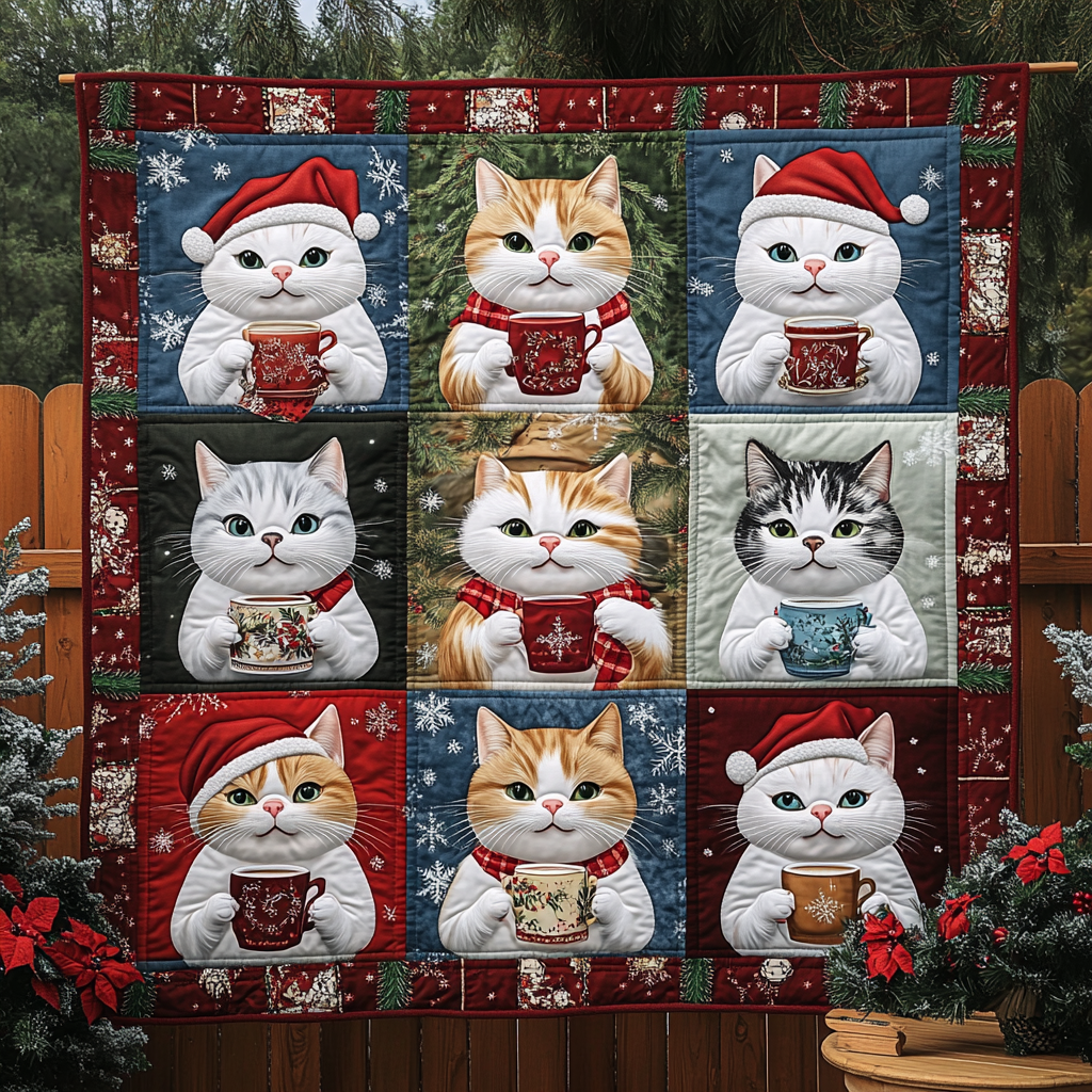 Yuletide Cats Quilted Blanket - Throw (55" x 60")
