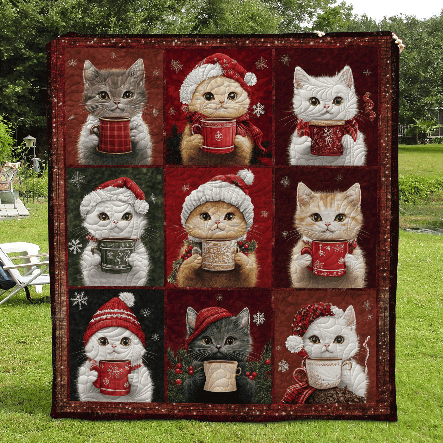 Yuletide Cats Quilted Blanket - Throw (55" x 60")