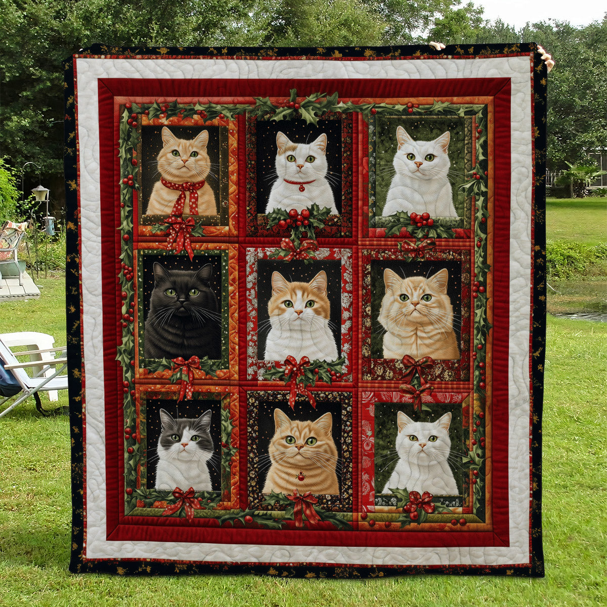 Yuletide Cats Quilted Blanket - Throw (55" x 60")
