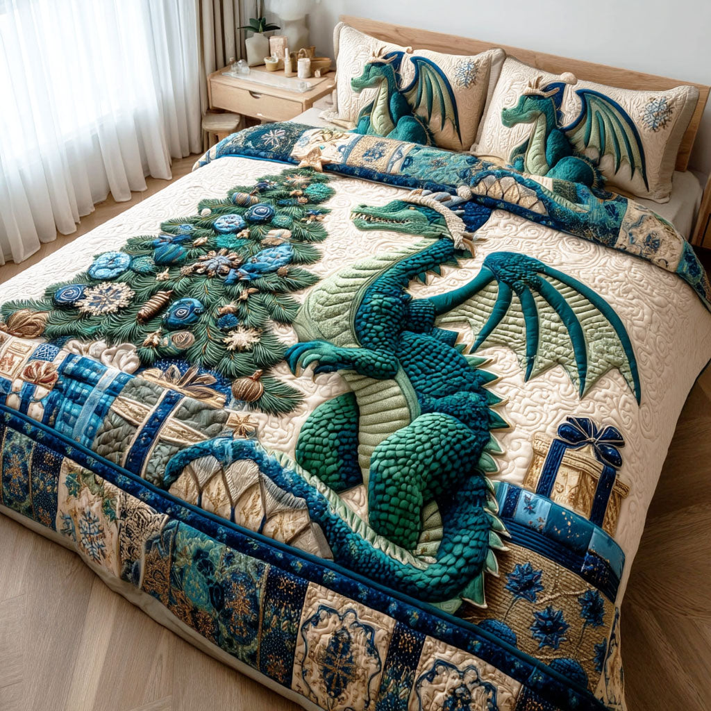 Yuletide Dragon 3-Piece Quilted Bedding Set - Single (59" x 70")