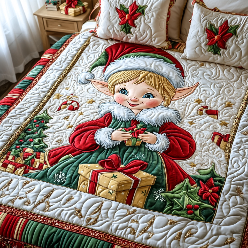 Yuletide Elf Quilted Bedding Set - Single (59" x 70")