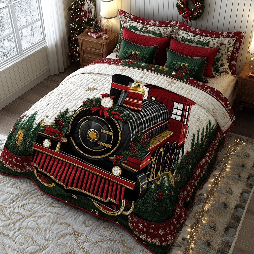 Yuletide Engine 3-Piece Quilted Bedding Set - Single (59" x 70")