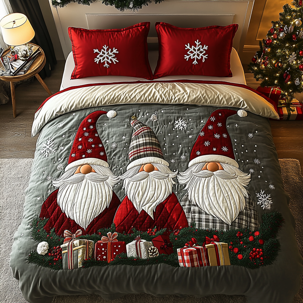 Yuletide Gnomes 3-Piece Quilted Bedding Set - Single (59" x 70")