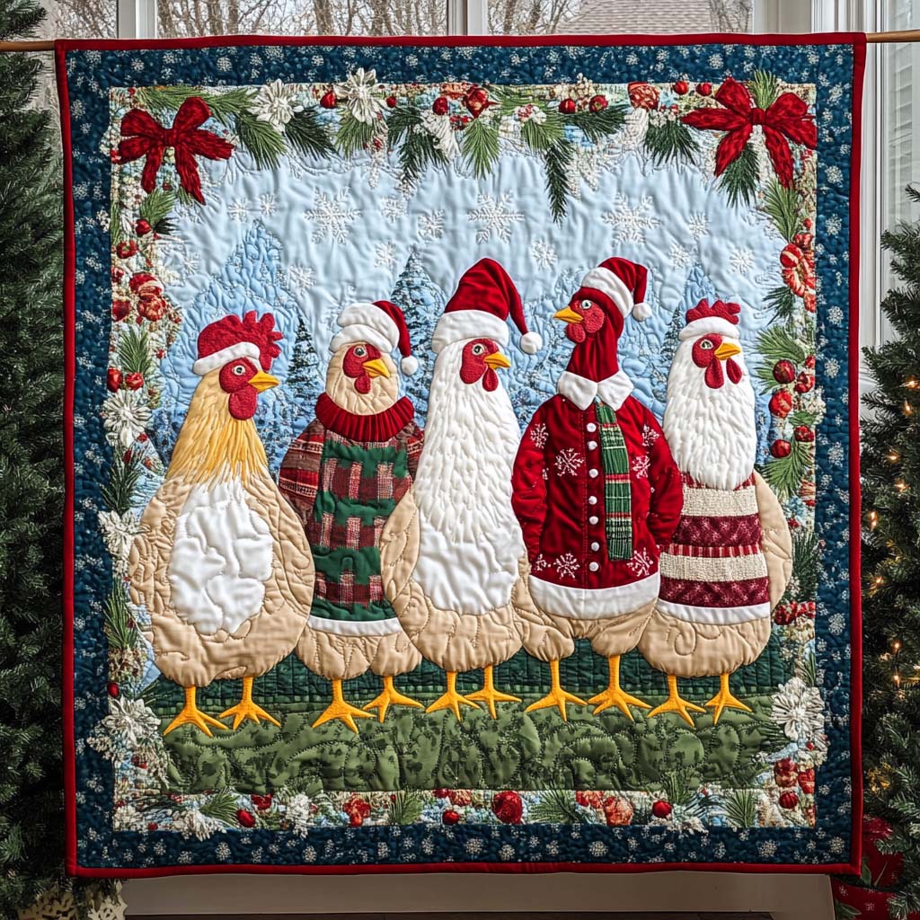 Yuletide Hens Quilted Blanket - Throw (55" x 60")