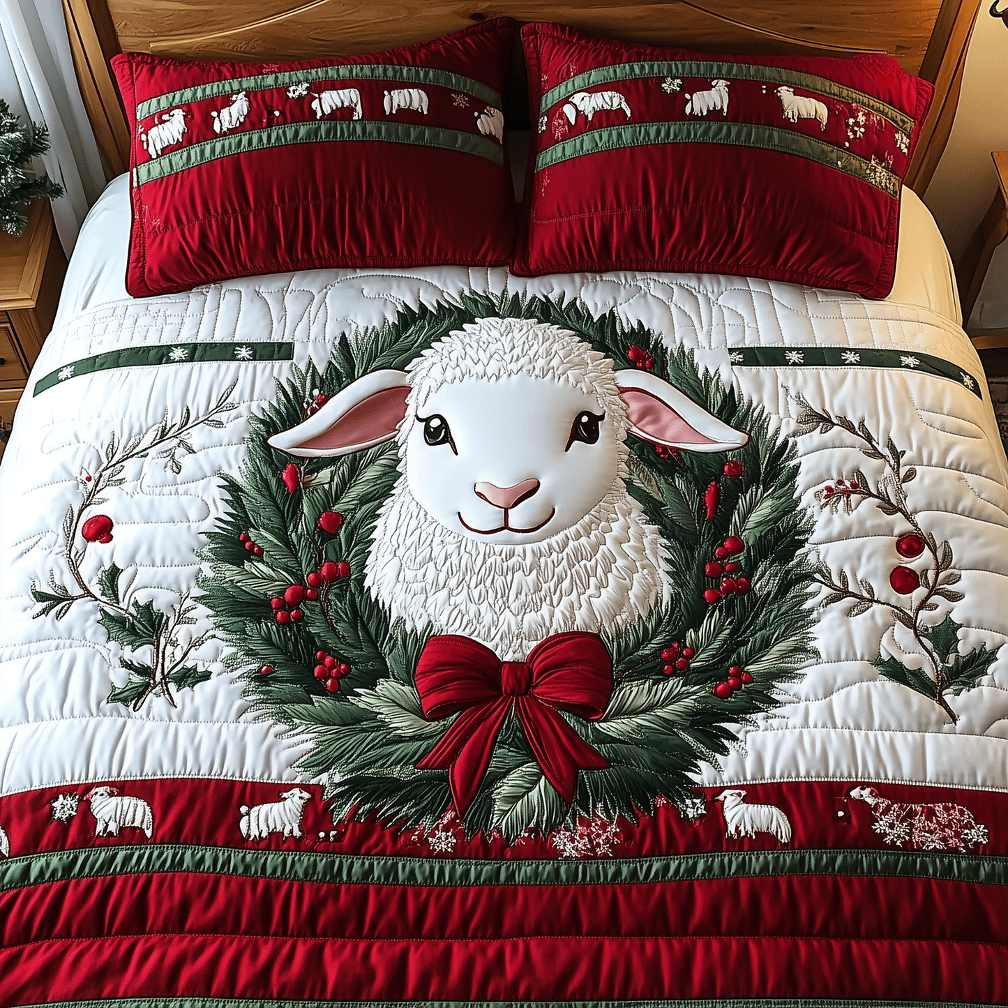 Yuletide Lamb Delight 3-Piece Quilted Bedding Set - Single (59" x 70")