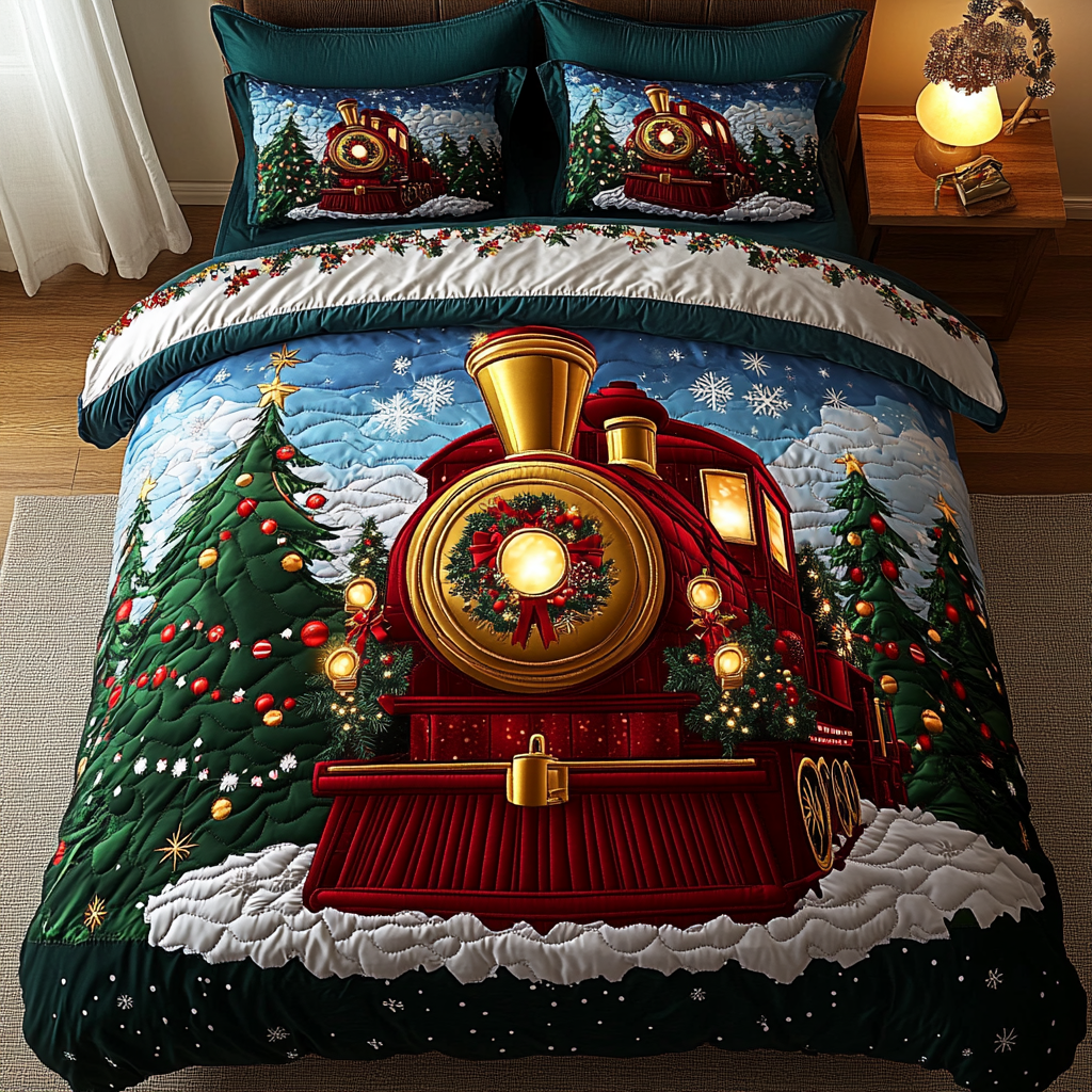Yuletide Railway Magic 3-Piece Quilted Bedding Set - Single (59" x 70")