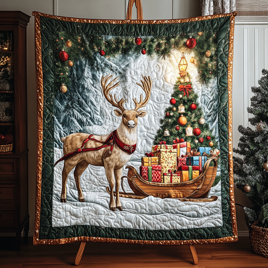 Yuletide Ride Quilted Blanket - Throw (55" x 60")
