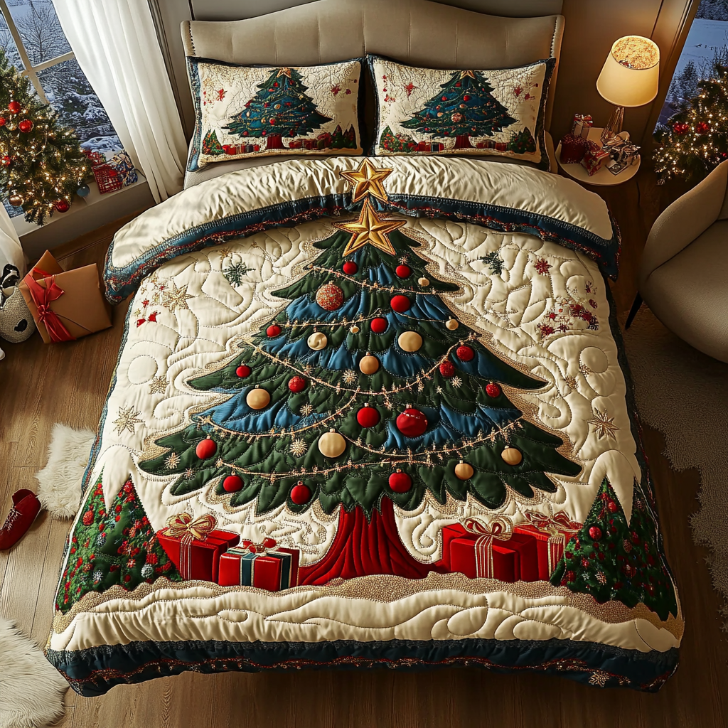 Yuletide Tree Charm 3-Piece Quilted Bedding Set - Single (59" x 70")