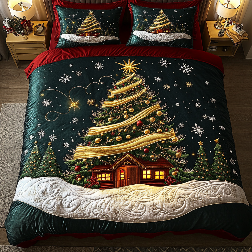 Yuletide Tree Delight 3-Piece Quilted Bedding Set - Single (59" x 70")
