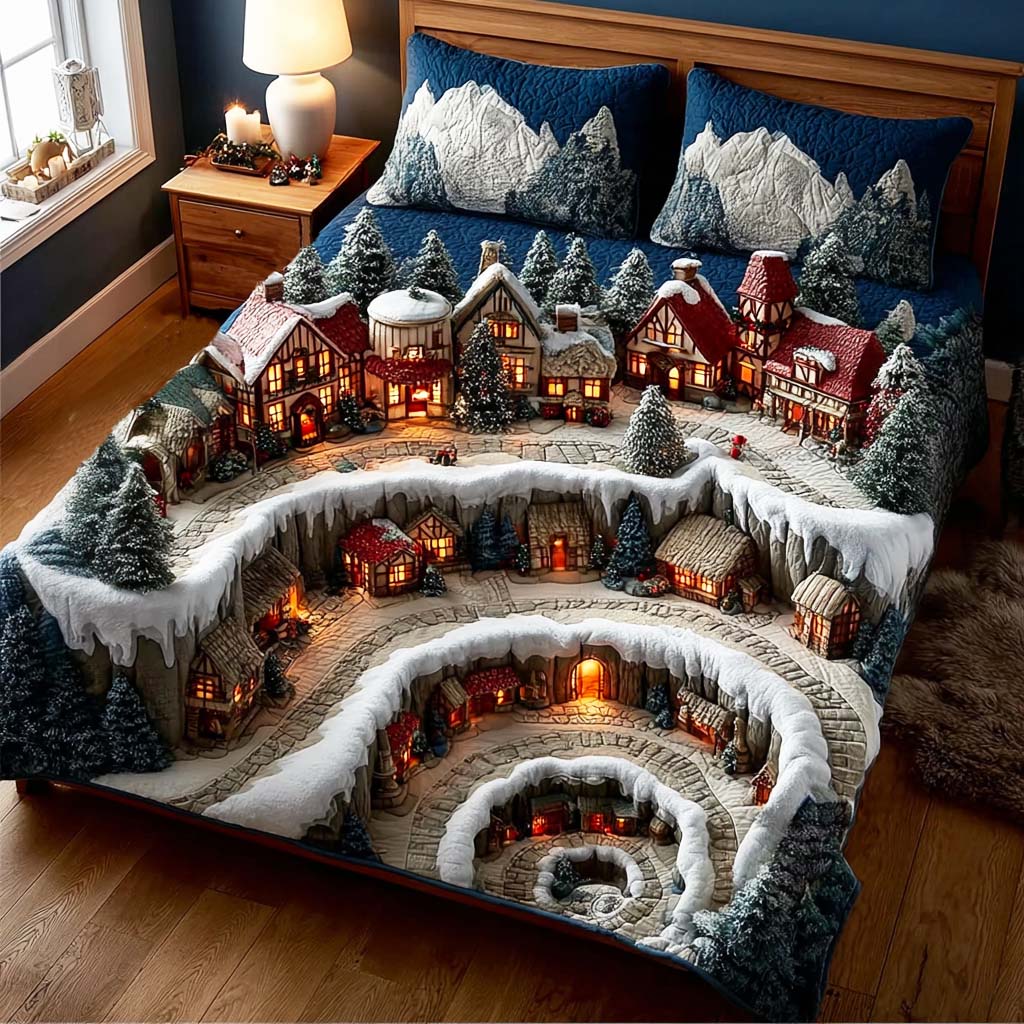 Yuletide Village 3-Piece Quilted Bedding Set - Single (59" x 70")