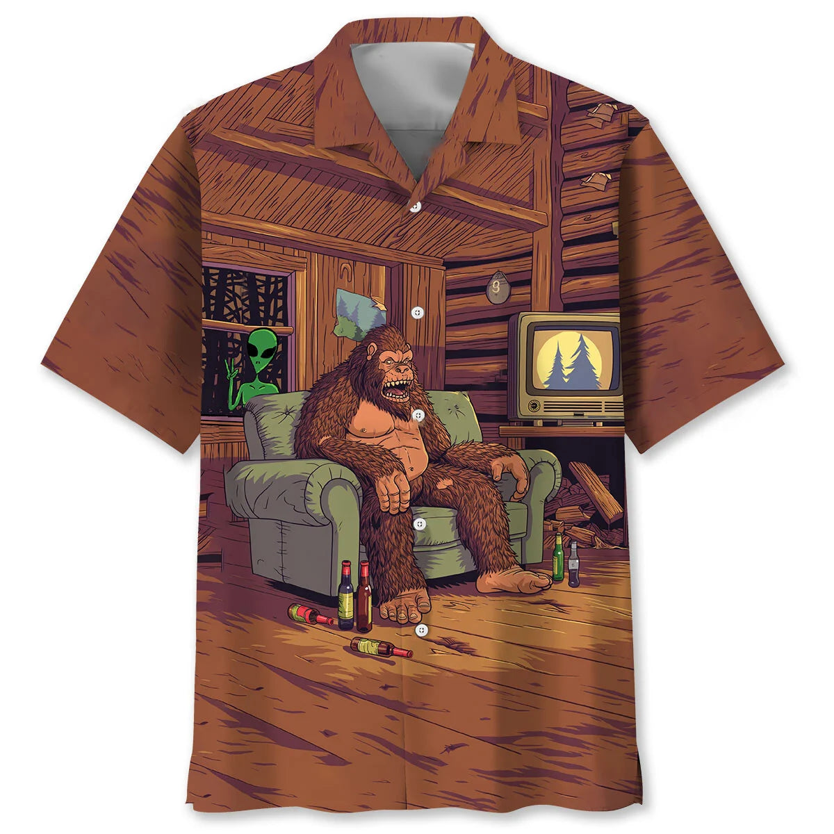 Alien Stalk Bigfoot House Hawaiian Shirt