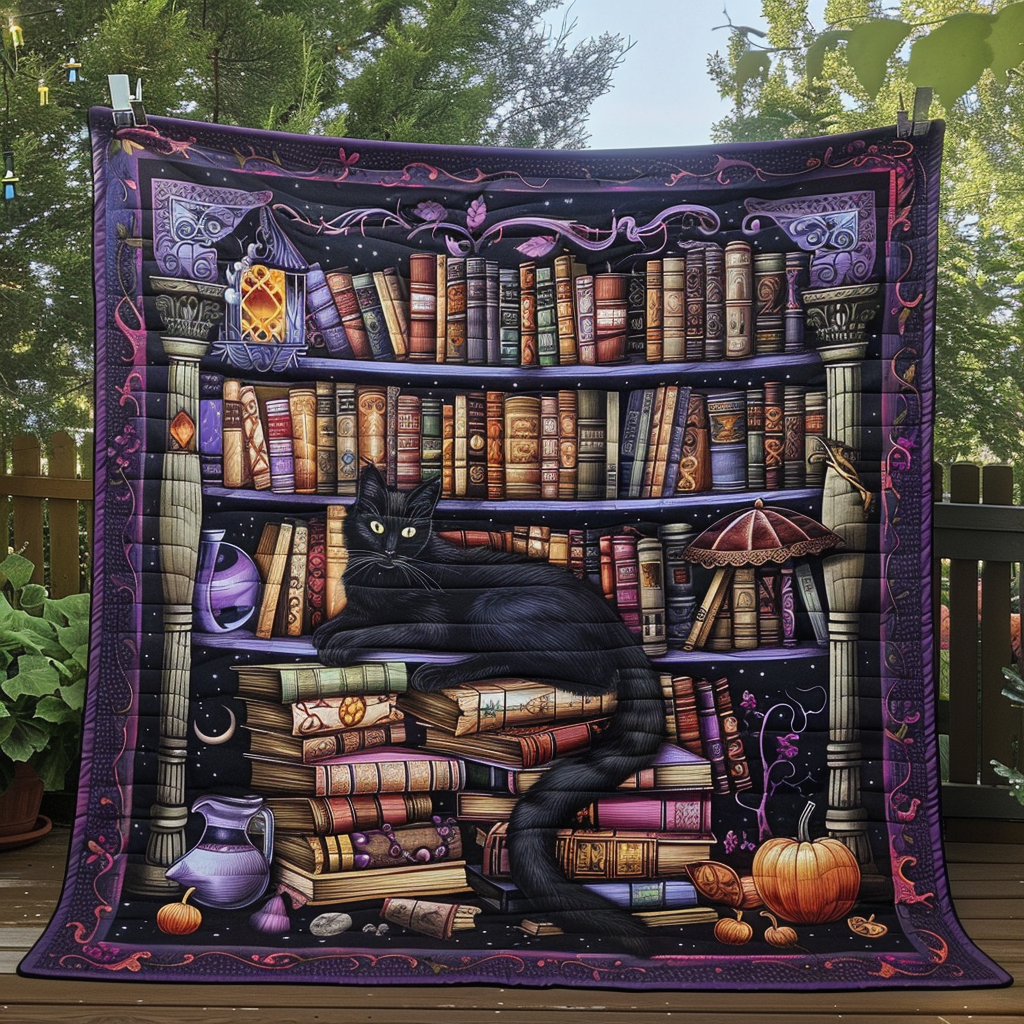 Cat Among Books Quilted Blanket - Throw (55" x 60")