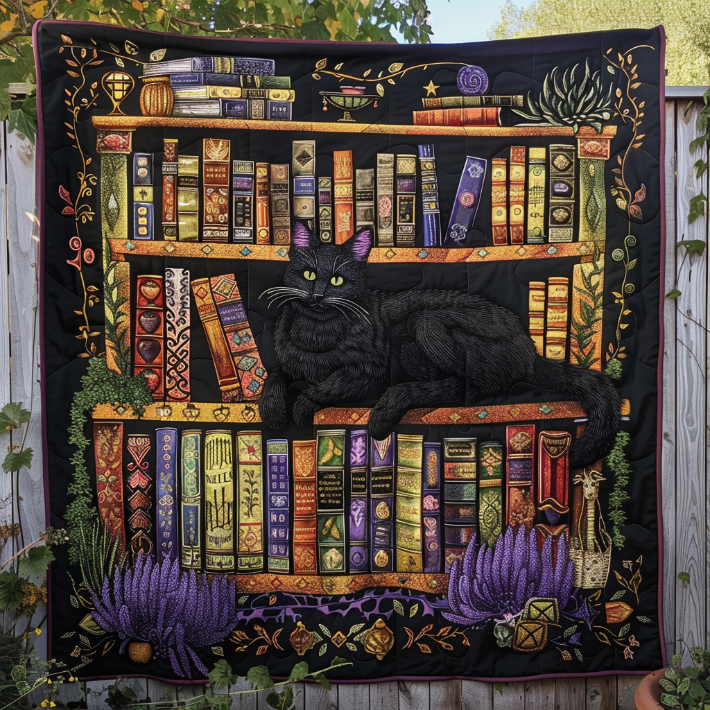 Bibliophile Cat Quilted Blanket - Throw (55" x 60")