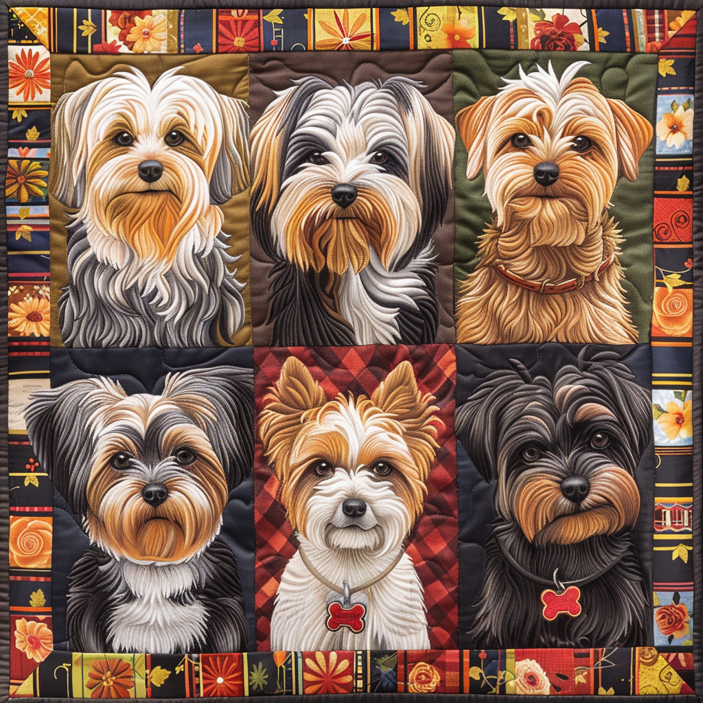 Yorkie Delight Quilted Blanket - Throw (55" x 60")