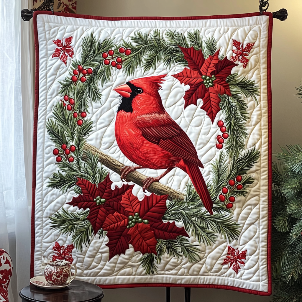 Evergreen Cardinal Quilted Blanket - Throw (55" x 60")