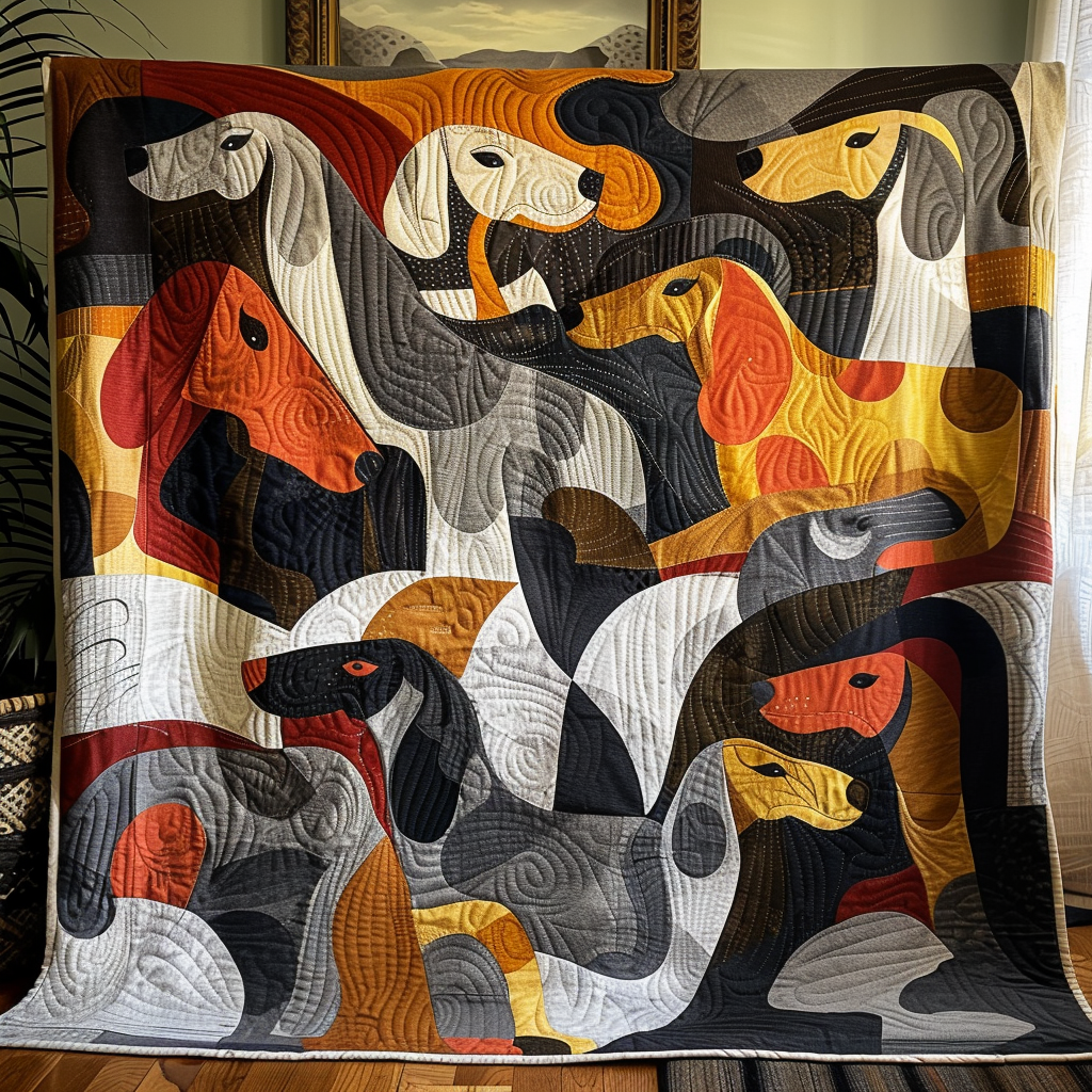 Yellow Blossom Dachshund Quilted Blanket - Throw (55" x 60")