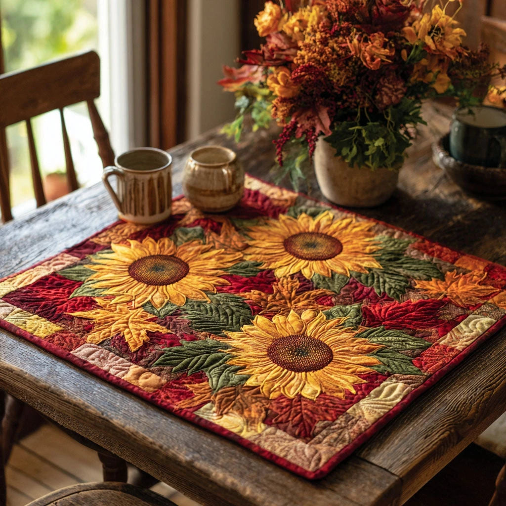 Amber Bloom Quilted Table Topper