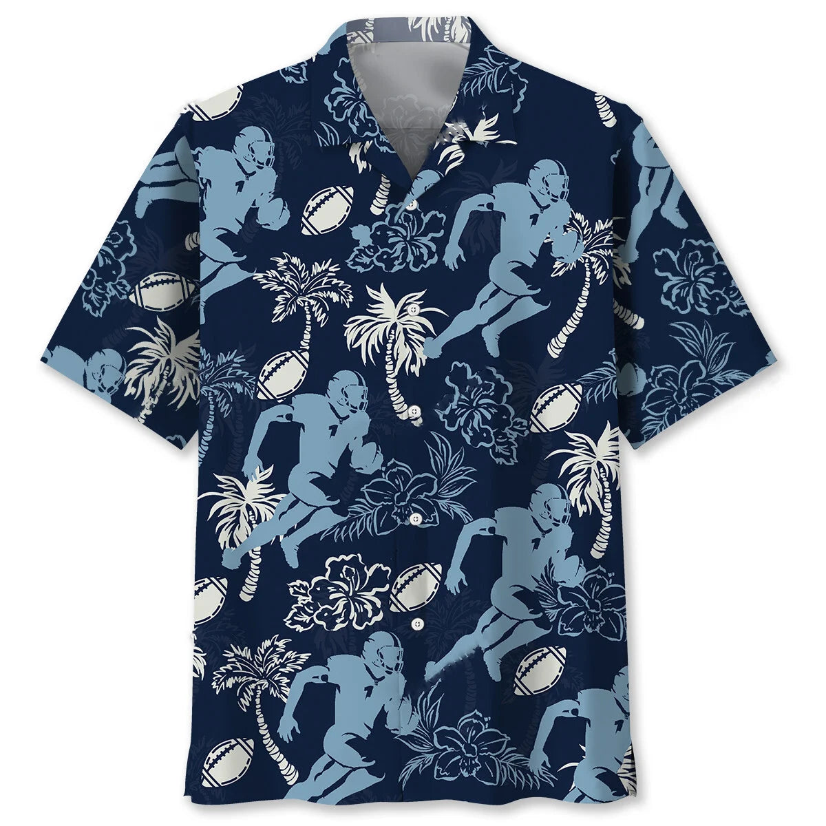 American Football Hibiscus Blue Hawaiian Shirt - XL - hawaiian shirt