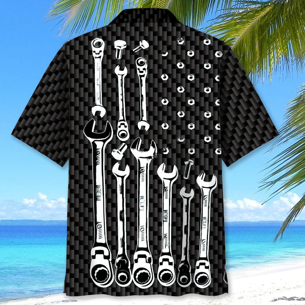 American Mechanic Black and White Hawaiian Shirt - XL - hawaiian shirt