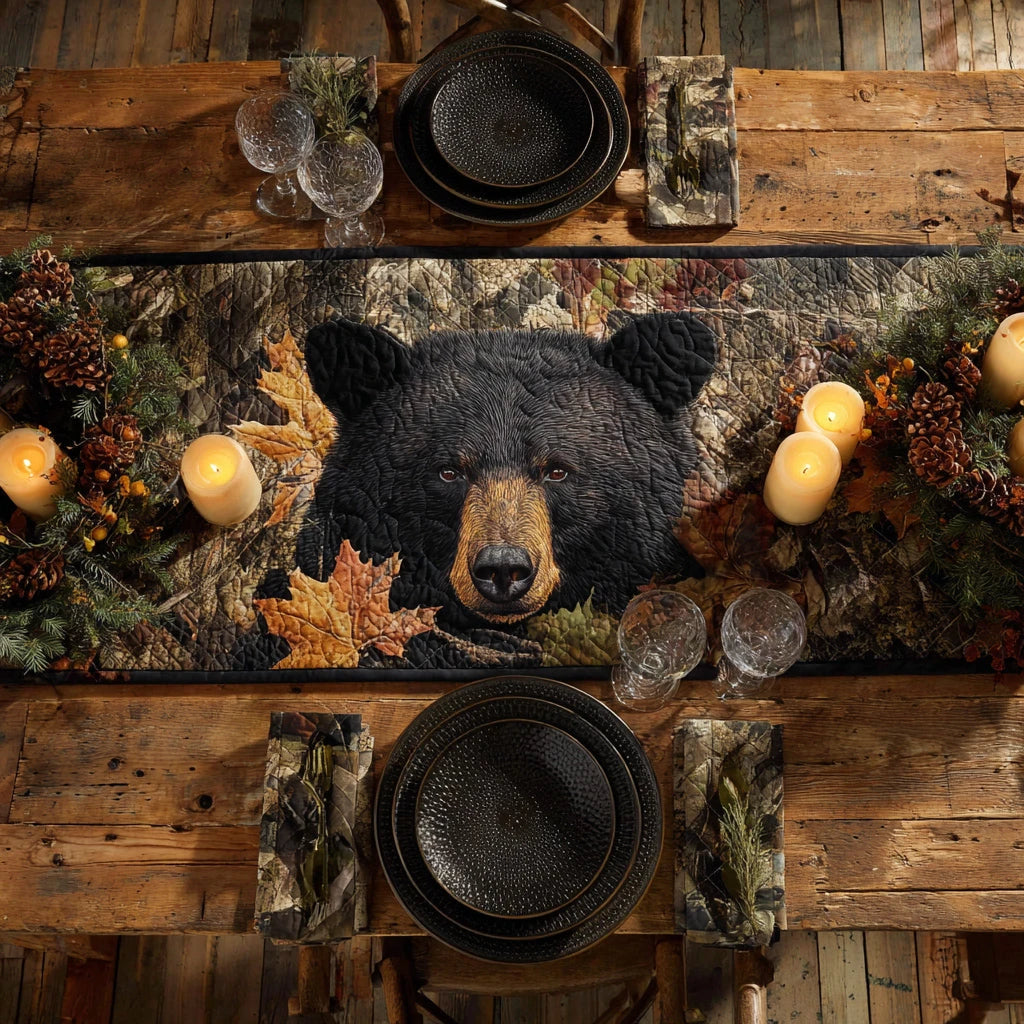 Autumn Bear Walk Quilted Table Runner