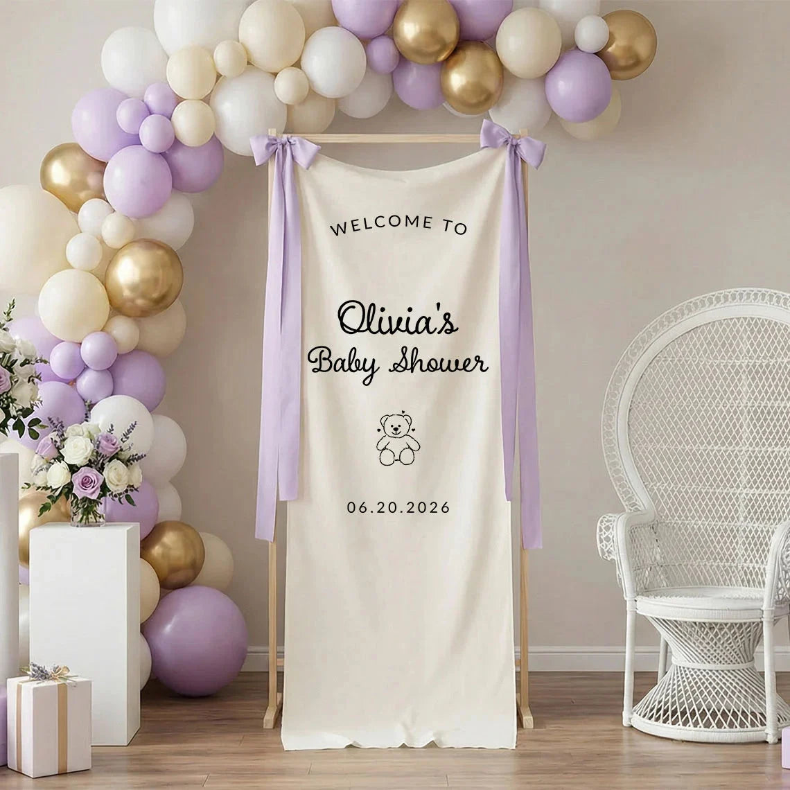 Minimalist Baby Shower Banner Personalized Custom Name Baby Shower Welcome Backdrop Decor, baby shower decor (view 10)