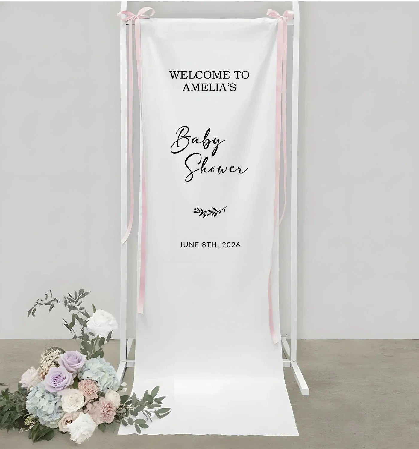 Baby Shower Banner Stand Personalized Baby Shower Welcome Sign Custom Name Linen Baby Shower Decor, baby shower decor