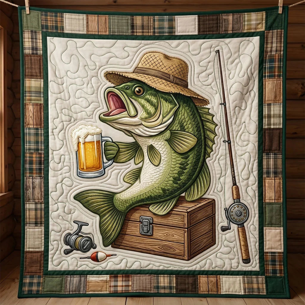 Bass & Beer Fishing Quilt Blanket