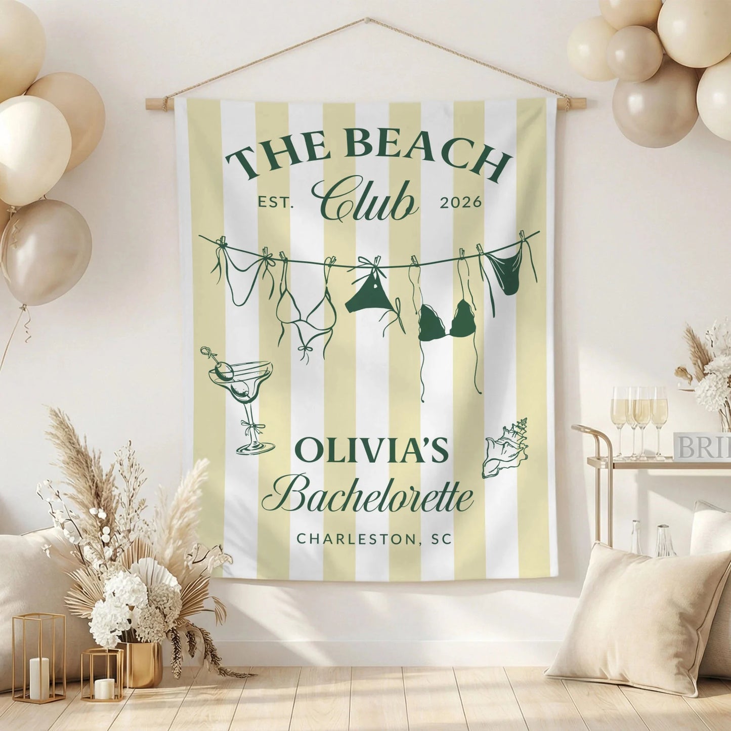 Beach Bachelorette Party Banner Personalized Beach Club Bachelorette Backdrop Custom Name Bridal Party Banner, bridal show...