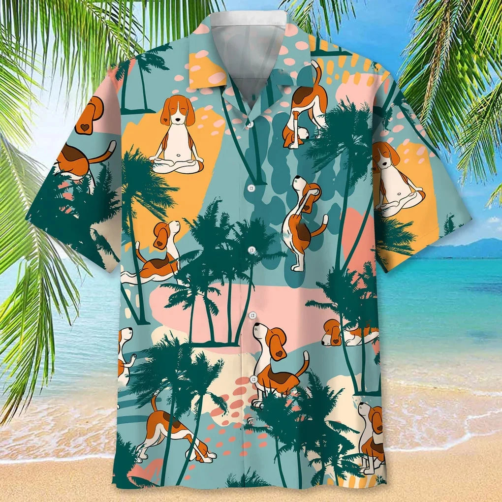 Beagle Palm Tree Colorful Hawaiian Shirt