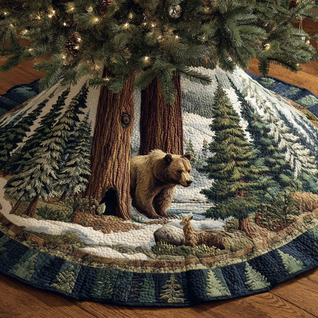 Bear Crossing Christmas Quilted Tree Skirt