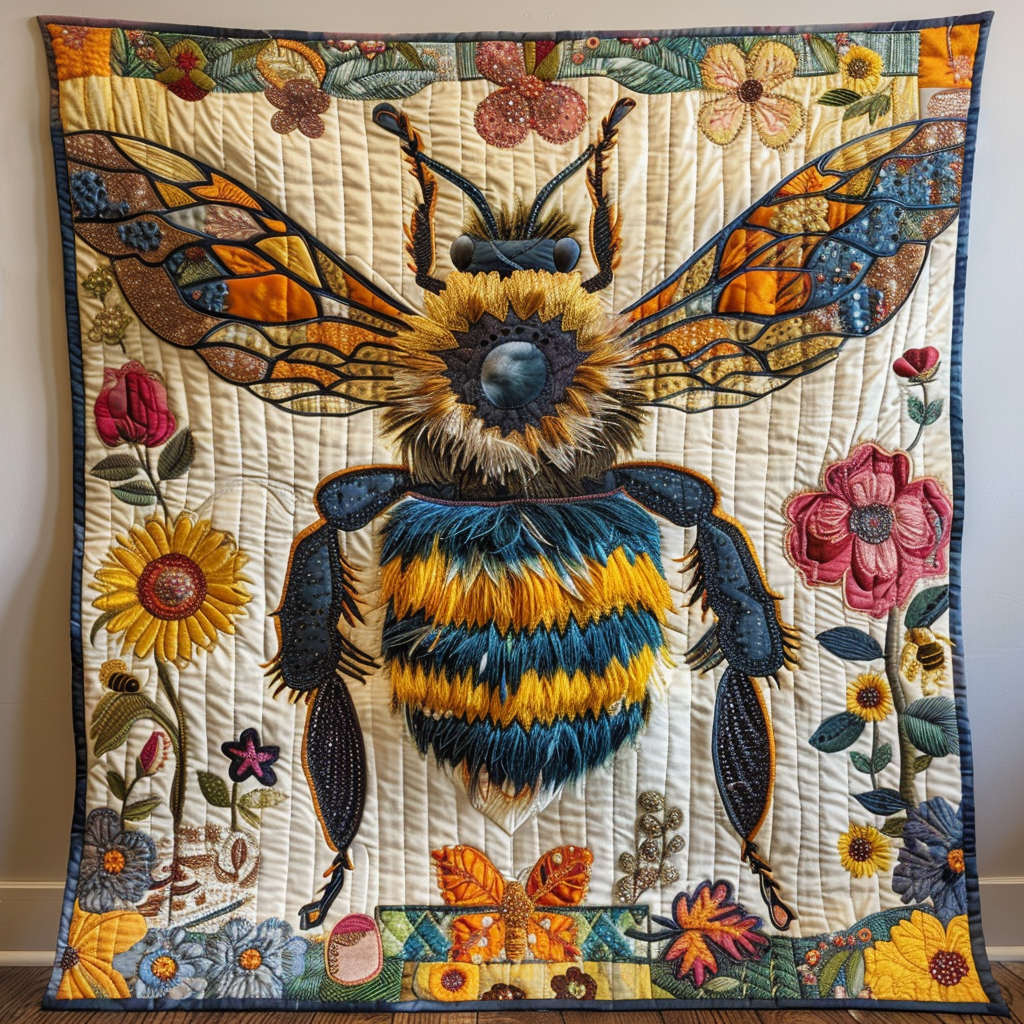 Sunflower Bee Quilted Blanket - Throw (55" x 60")