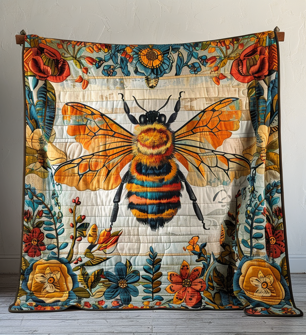 Wildflower Bee Quilted Blanket - Throw (55" x 60")