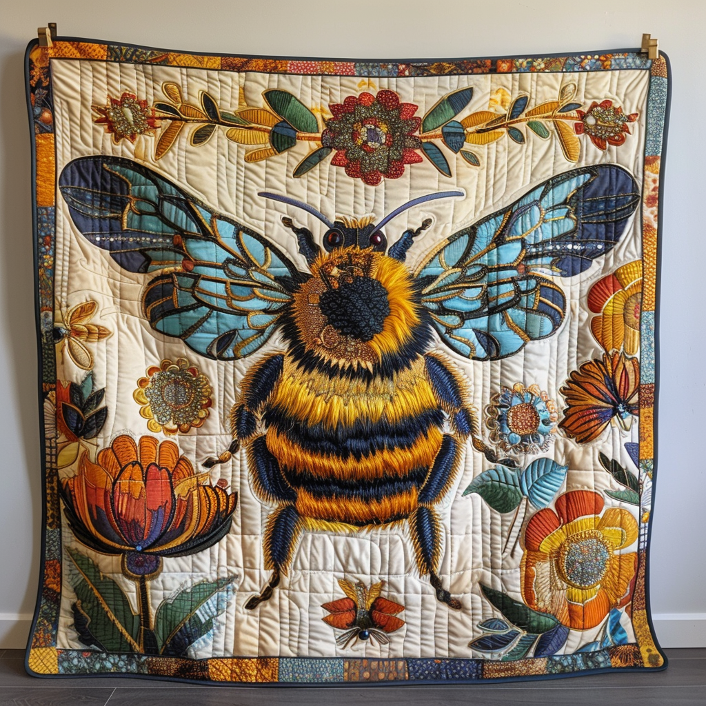 Nature-Inspired Bee Quilted Blanket - Throw (55" x 60")