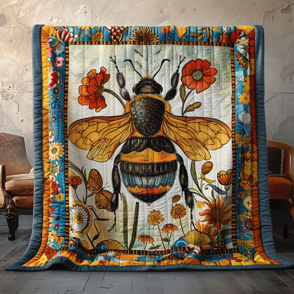 Wildflower Bee Garden Quilted Blanket - Throw (55" x 60")