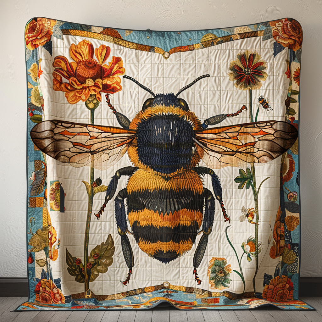 Bumblebee and Blossoms Quilted Blanket - Throw (55" x 60")