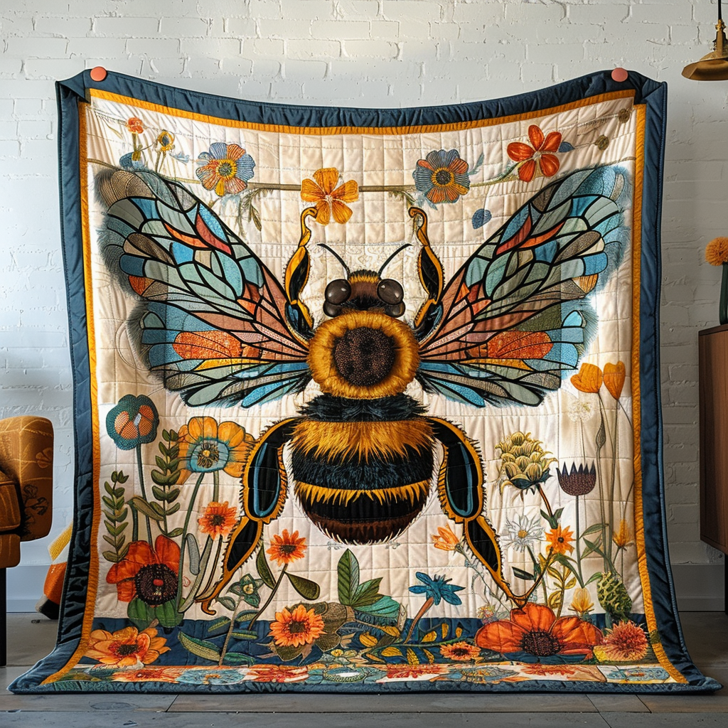 Vibrant Bumblebee Floral Quilted Blanket - Throw (55" x 60")