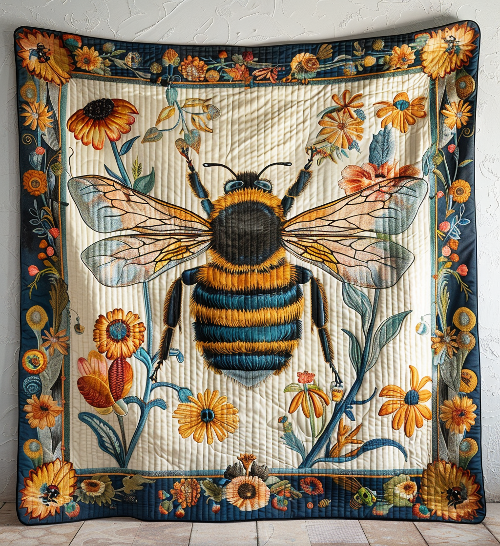 Meadow Inspired Bee Quilted Blanket - Throw (55" x 60")