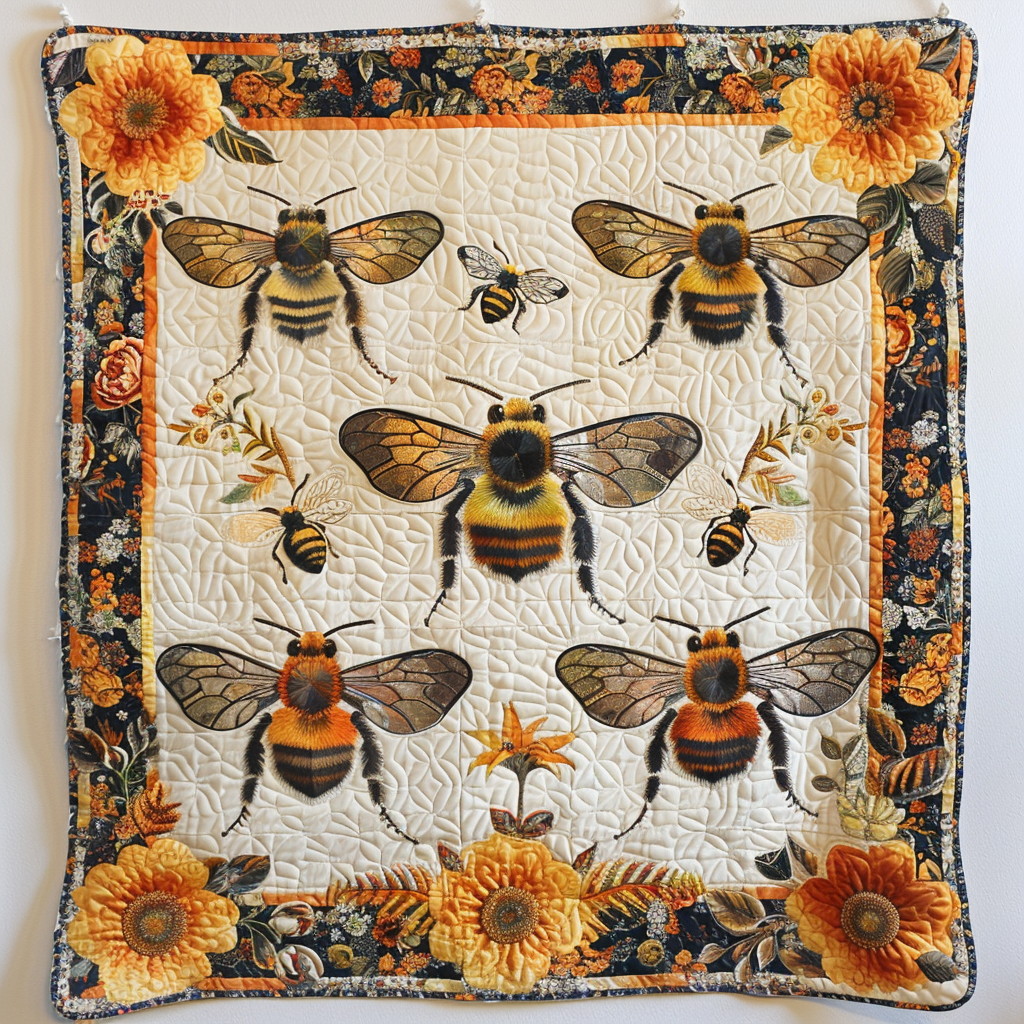 Pollinator's Paradise Bee Quilted Blanket - Throw (55" x 60")