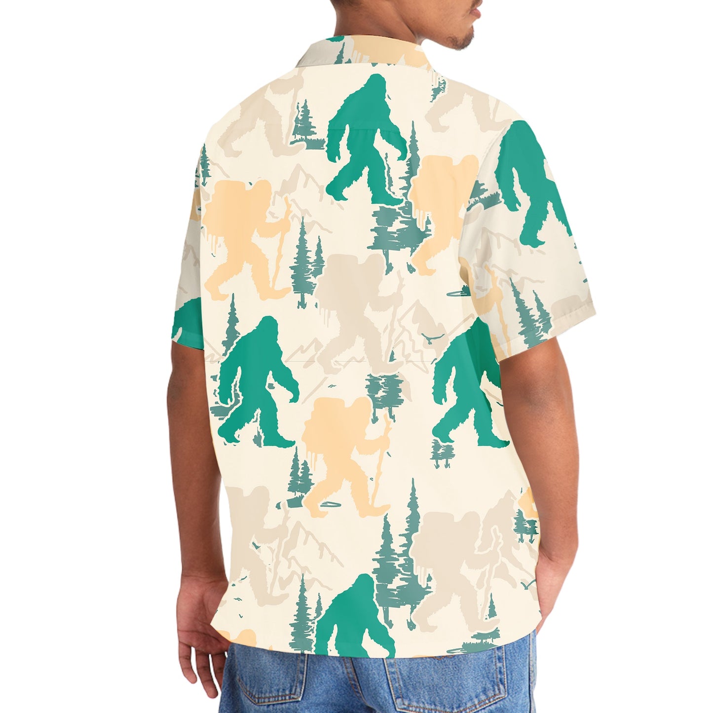 Bigfoot Hiking Mountain and Trees Hawaiian Shirt