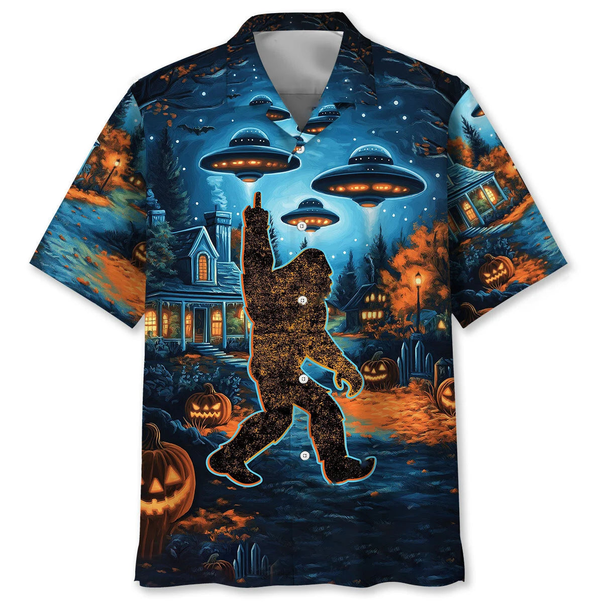 Bigfoot in a Horror Night Hawaiian Shirt