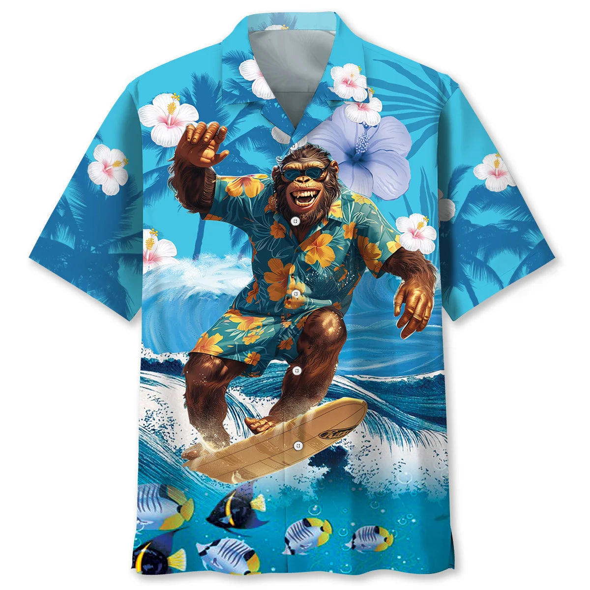 Bigfoot Surfing Hawaiian Shirt
