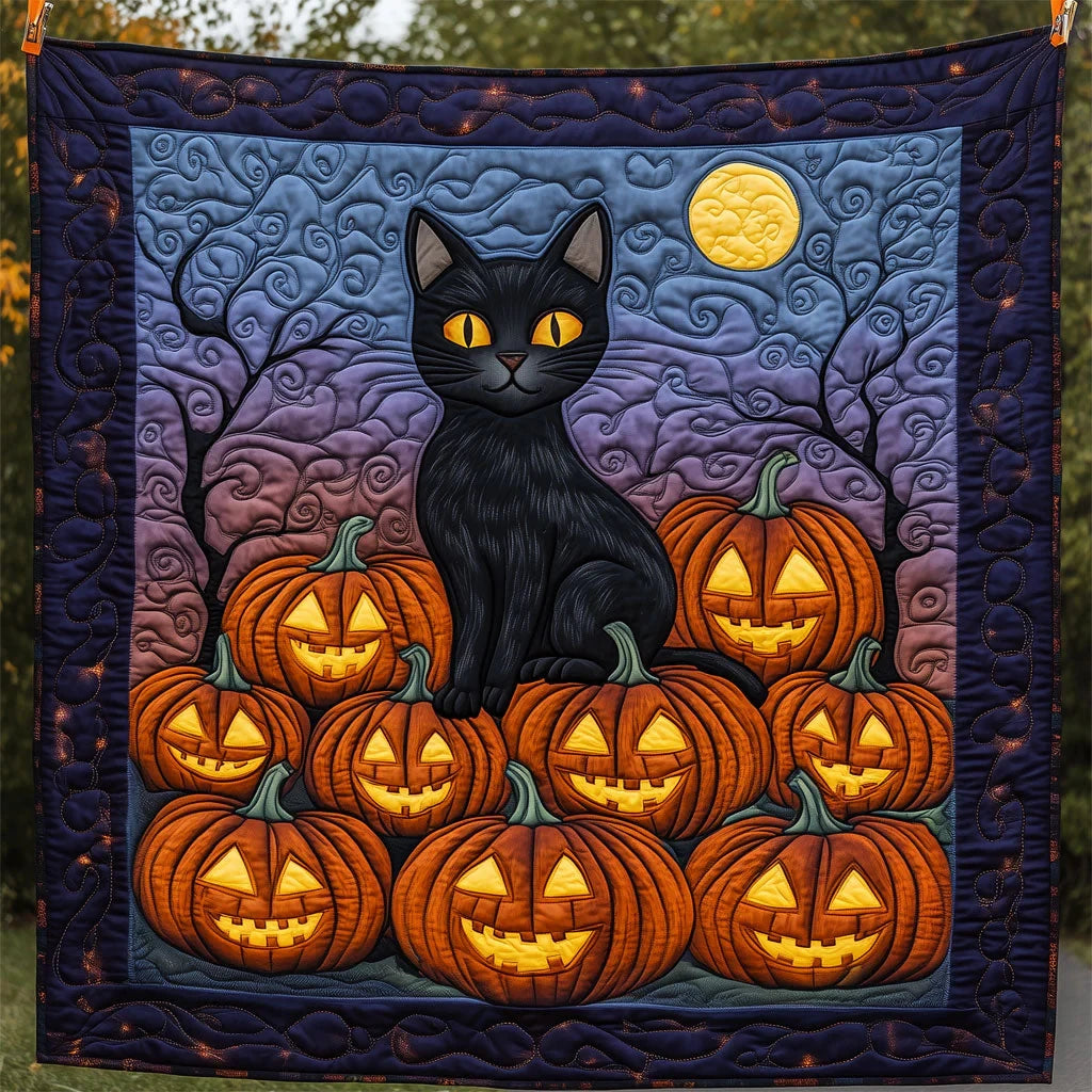 Black Cat And Pumpkin Quilt Blanket