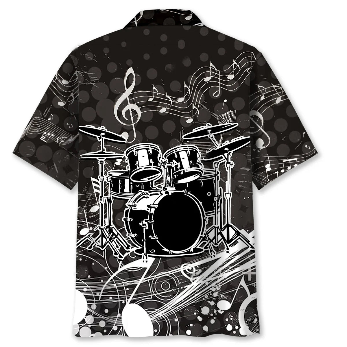 Black and White Graphic Drum Hawaiian Shirt